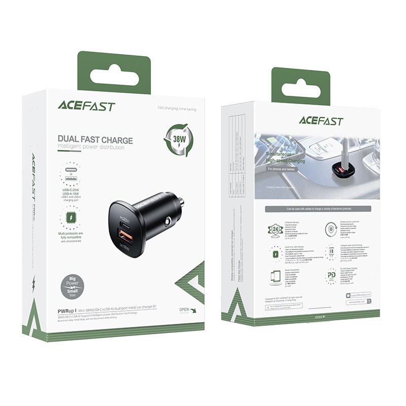 ACEFAST DUAL PORT 38W FAST CAR CHARGER WITH INTELLIGENT POWER DISTRIBUTION | B1 |