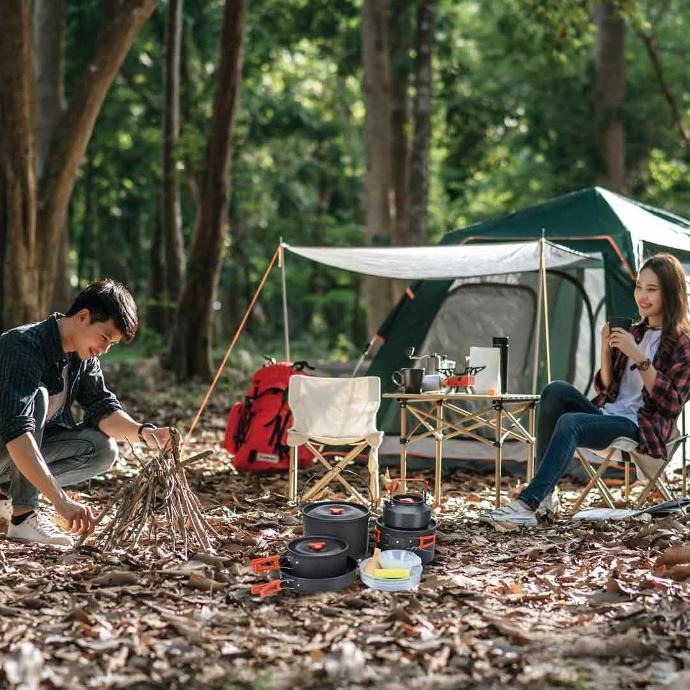 Green Lion Camping Cookware Set - OrangeBlack | GNCMPCKSETOBK |