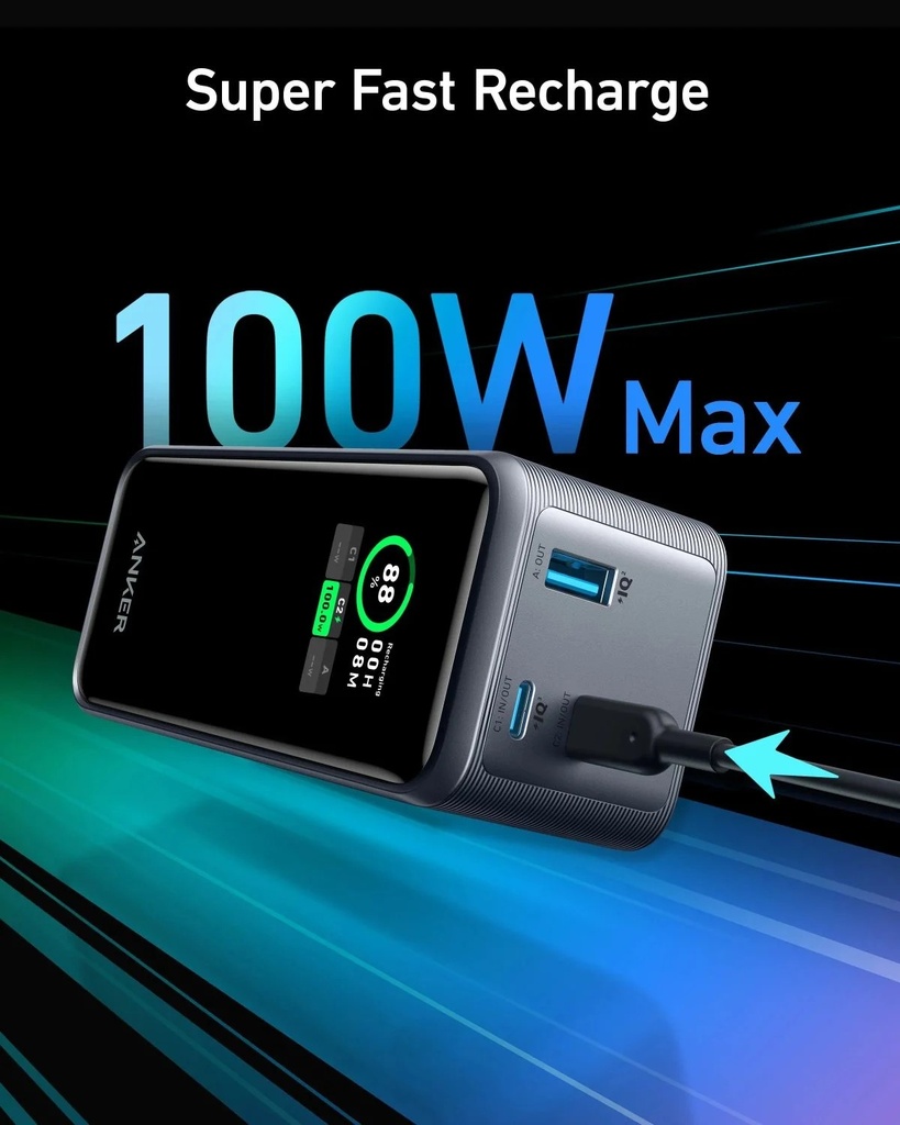 Anker Prime 20,000mAh Power Bank (200W) Multi Device Fast Charging Smart Display (A13360B1/A1336011)