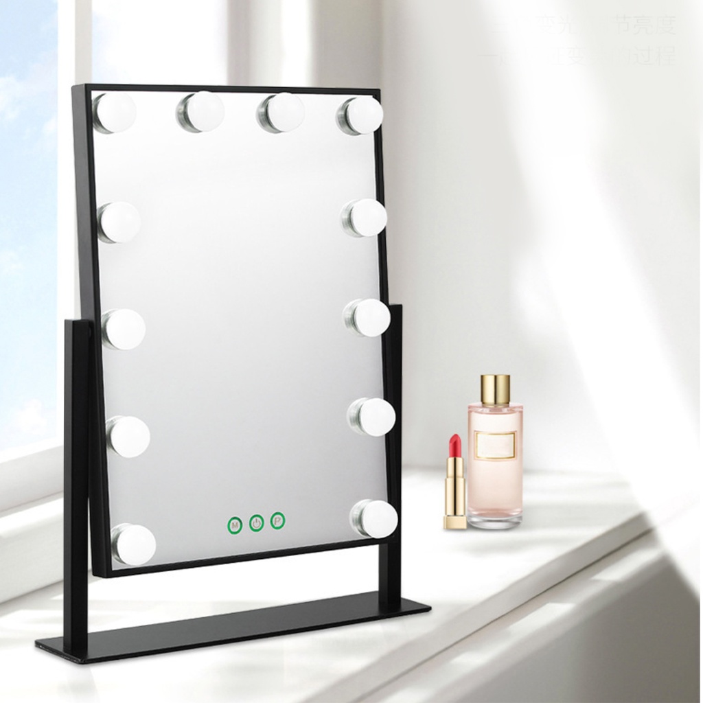 7MD LED Lamp Makeup Mirror with Lights 12 Lamp Dimmable Bulbs, 360 Rotation 3 Color Mode Smart Touch Control Mirrors