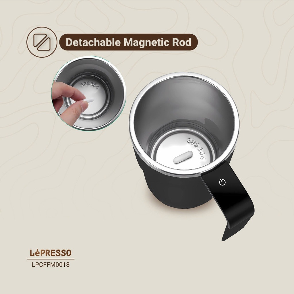 LePresso Stirmagic Auto Stirring Mug Type-C Charging Port Touch Control 304 Stainelss Steel  - Black |LP018||LPCFFM0018|