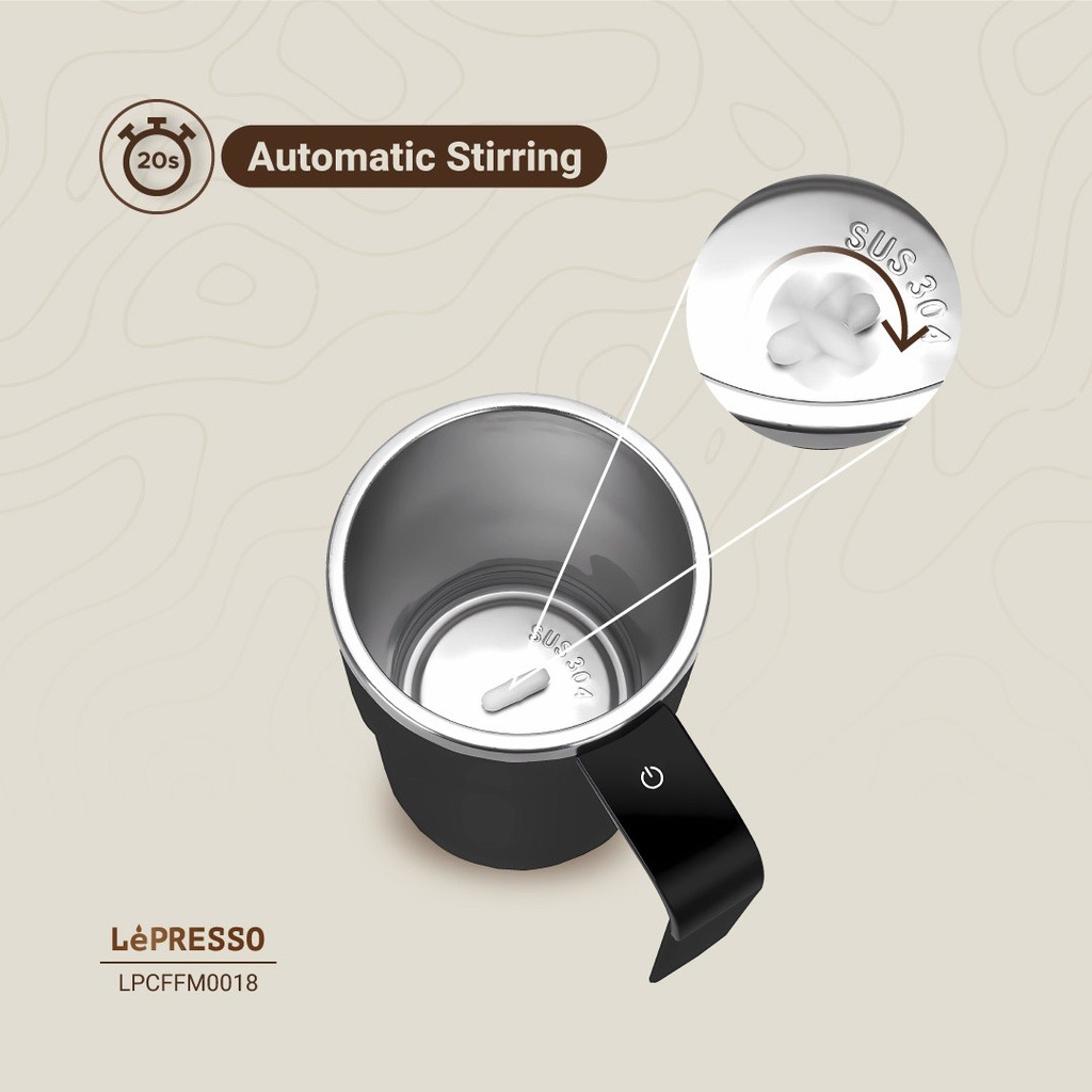 LePresso Stirmagic Auto Stirring Mug Type-C Charging Port Touch Control 304 Stainelss Steel  - Black |LP018||LPCFFM0018|