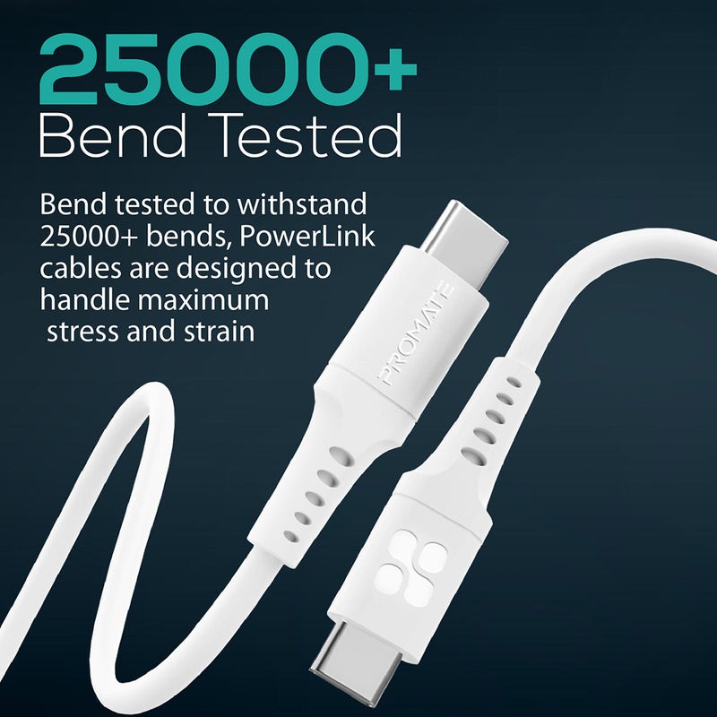 Promate 60W Power Delivery Ultra-Fast USB-C Soft Silicone Cable |PowerLink-CC120|