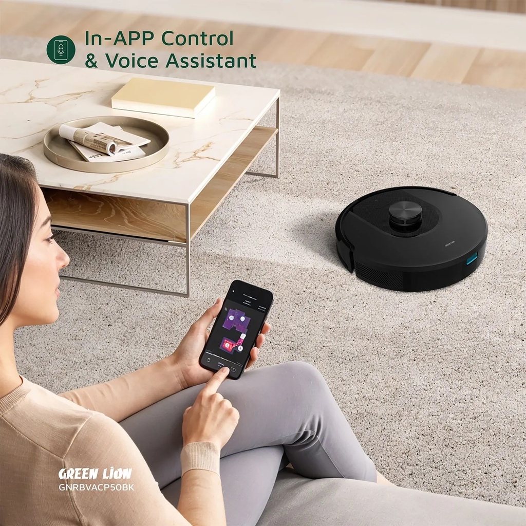 Green Lion Smart Robot Vacuum Pro – 4000Pa Suction, 360° LiDAR Navigation, Self-Empty Dock, 140min Runtime | GNRBVACP50BK |
