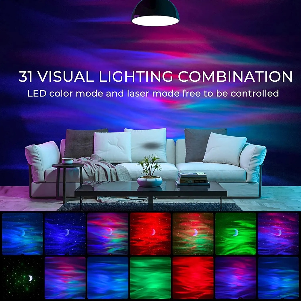 SANDOKEY Galaxy Projector – LED Northern Lights & Star Projector with Built-in Speaker, 6 White Noise Modes, Night Light for Kids Bedroom