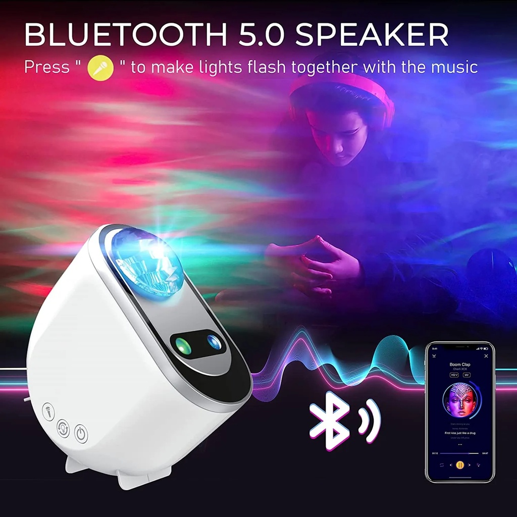 SANDOKEY Galaxy Projector – LED Northern Lights & Star Projector with Built-in Speaker, 6 White Noise Modes, Night Light for Kids Bedroom