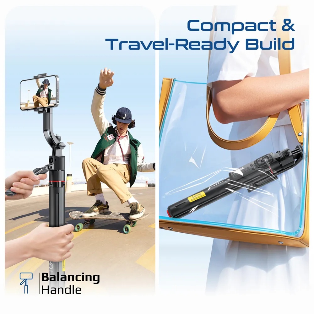 Promate Smart Tripod – 176cm Telescopic Rod, Auto‑Pop Base, 360° AI Face Tracking, Gesture Control, Dual Mount Clamp, Magnetic Bluetooth 5.4 Remote | TriPop‑Ai |