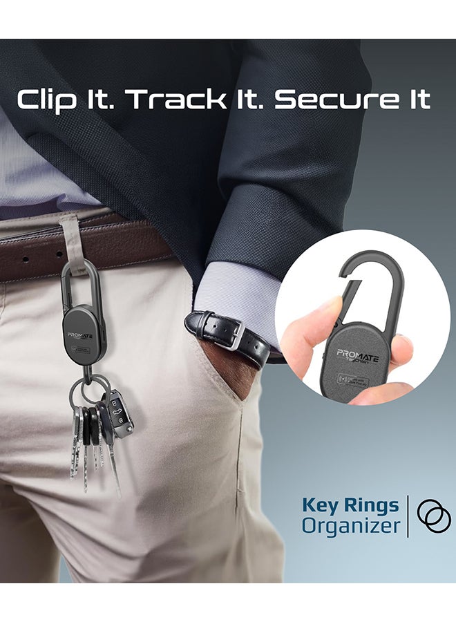Promate Smart Carabiner Keychain – Apple Find My Compatible, IP67 Water-Resistant, Rechargeable Battery, 90dB Sound Alert, 50m Range, Ideal for Bags, Pet Collars, Keys & Luggage | TagChain |