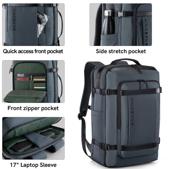 Kingsons 41L Travel Backpack – Lightweight Polyester, Spacious Design, 52x33x29cm Dimensions | KS3264W-B |