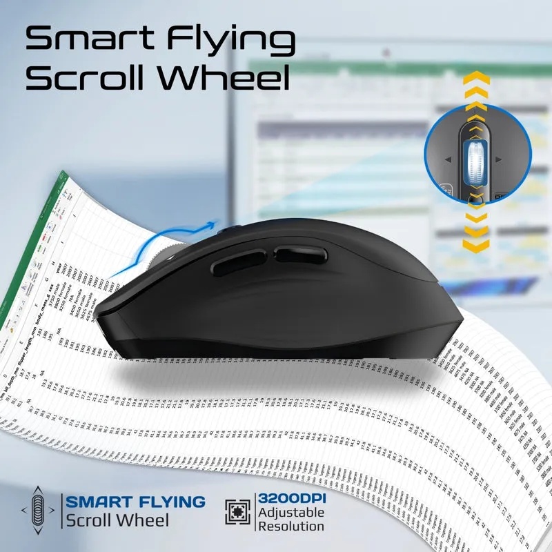 Promate Wireless Mouse – Tri-Connect (Bluetooth 5.0 + 2.4GHz), Rechargeable, Ergonomic Design, Multi-Device, 3200 DPI | SamoTri |