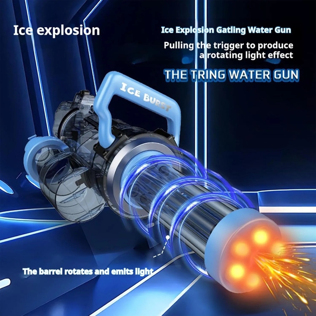 A&T TOY Super Gatling Water Gun – Double Barrel Automatic Water Gun with LED Lights, Rechargeable Battery & Large Backpack Tank | A&T-005G |