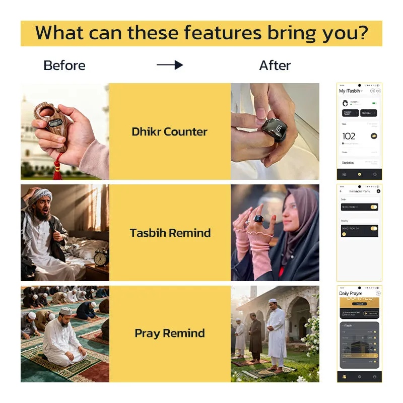Weslamic iTasbih Salam+ Smart Digital Tasbih Ring | 3 Sizes in One | OLED Display | App Connected | IP67 Waterproof