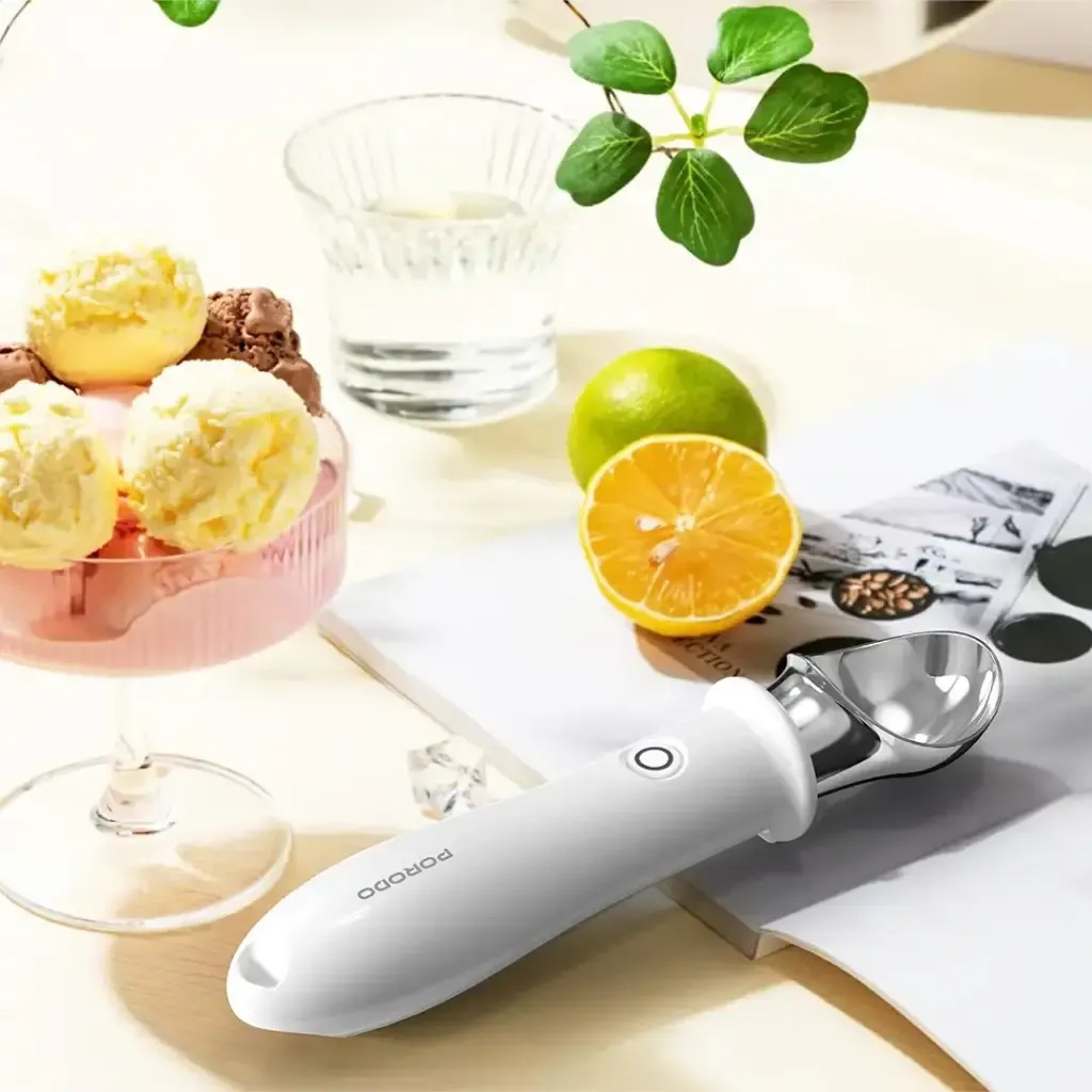 Porodo Lifestyle Rechargeable Heated Ice Cream Scoop with Safety Switch Lock – USB-C Charging | PDLFSTKW2310WH |
