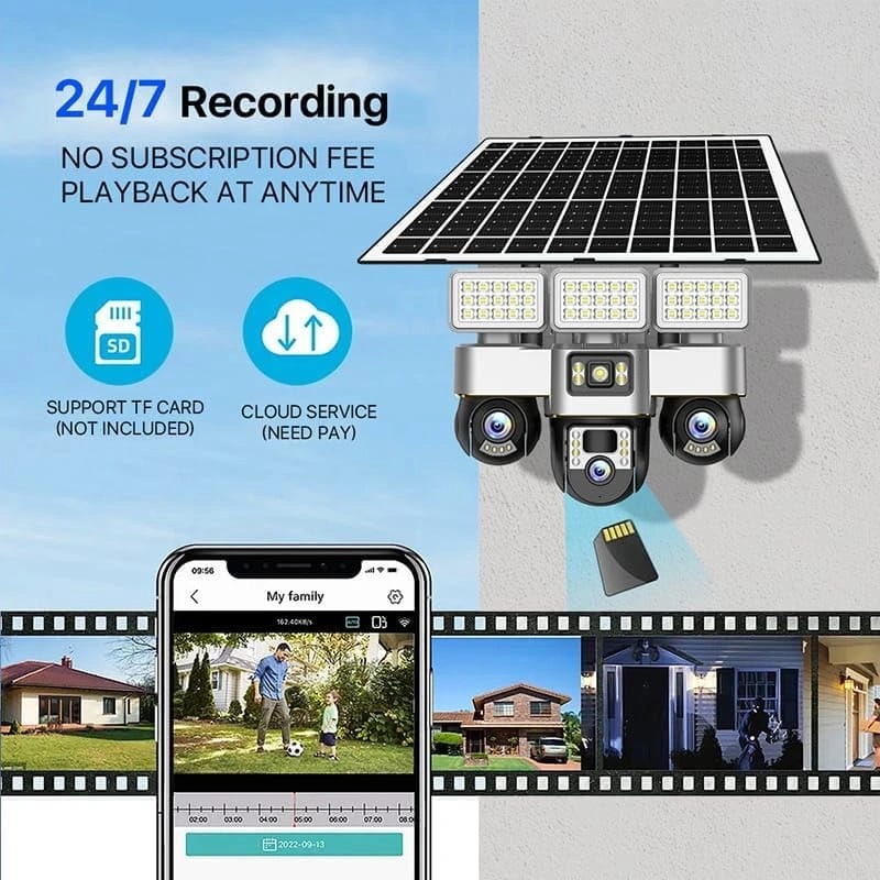 V380 Pro 4G Solar Security Camera – Triple Lens PTZ System, 360° Coverage, Night Vision & IP66 Waterproof | VTS30A-G-F |