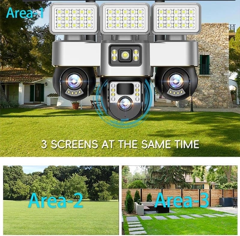 V380 Pro 4G Solar Security Camera – Triple Lens PTZ System, 360° Coverage, Night Vision & IP66 Waterproof | VTS30A-G-F |