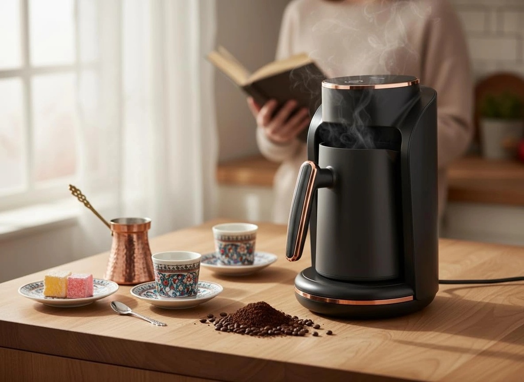 Green Lion Mazaj Turkish Coffee Maker 600W 250mL Capacity 5-Cup One-Touch Brewing - Fast Brewing with Auto Shut-Off and Overflow Protection | GNMZTUCOFFBK |