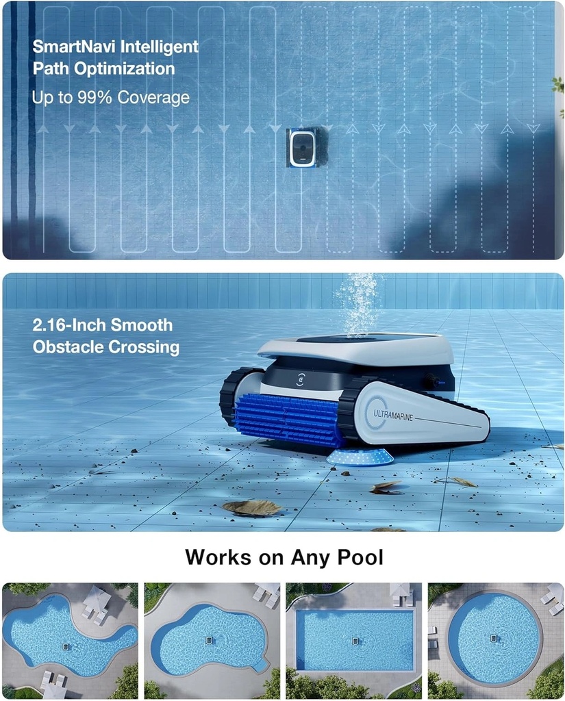 ECOVACS ULTRAMARINE P1 Cordless Pool Cleaner Robot 4800GPH Suction 180-Min Runtime SmartNavi App Control - Automatic Floor and Wall Pool Vacuum | SWB11 |