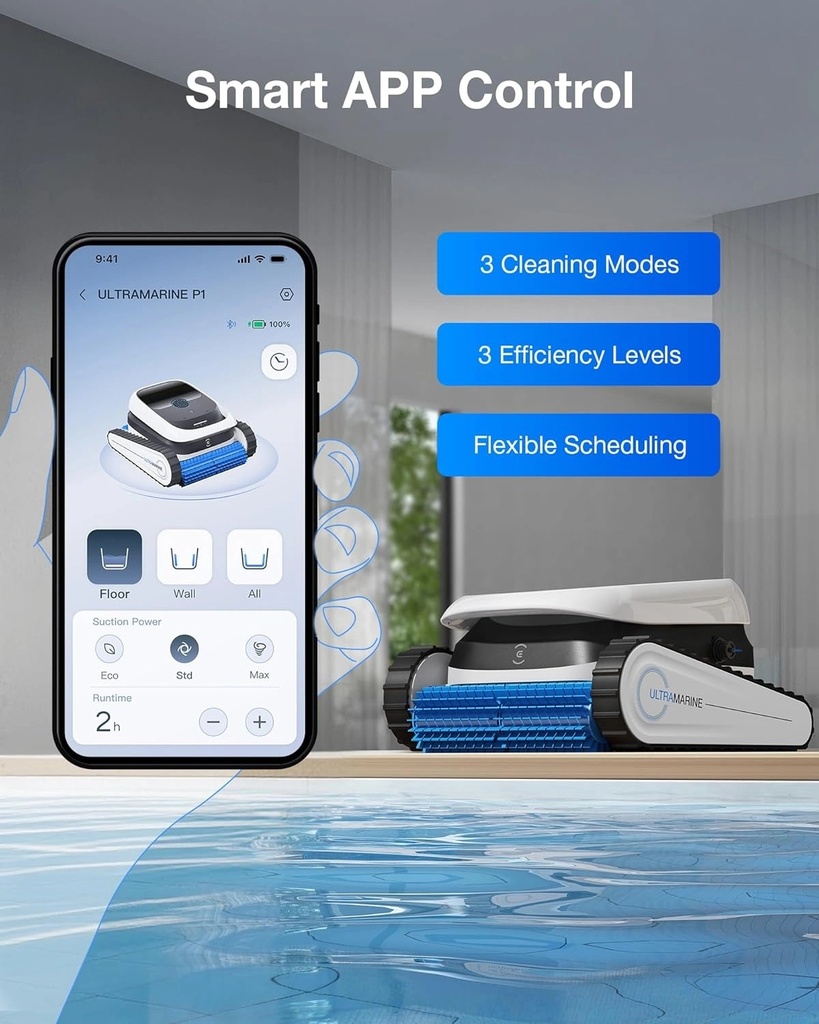ECOVACS ULTRAMARINE P1 Cordless Pool Cleaner Robot 4800GPH Suction 180-Min Runtime SmartNavi App Control - Automatic Floor and Wall Pool Vacuum | SWB11 |
