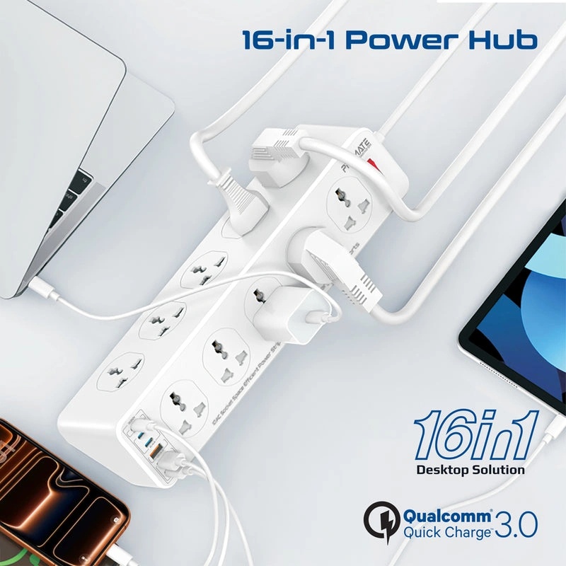 PROMATE Power Strip 2500W 10 AC Sockets 6 USB Ports 33W Fast Charging 5M Cable - Space-Efficient Extension with Surge Protection | PowerMatrix2-5M |