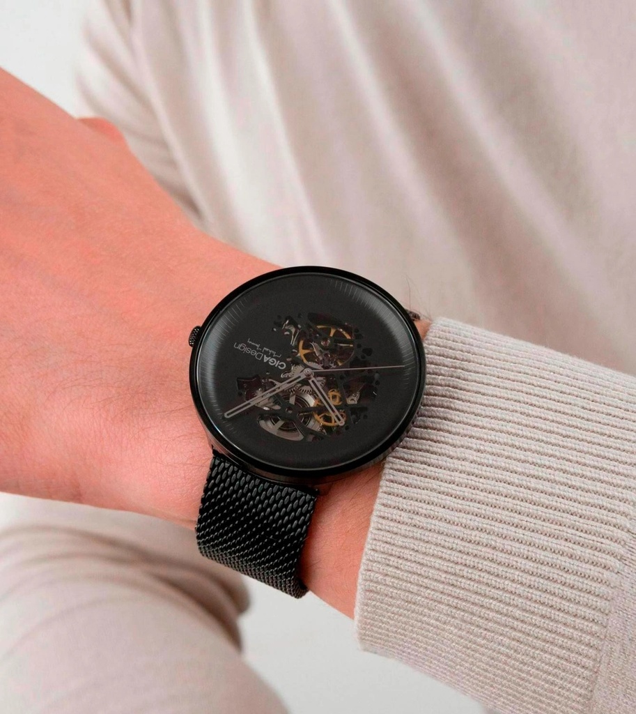 CIGA Design My Series Automatic Watch 45mm Skeleton Dial Seagull Movement 3ATM Water Resistance - Stainless Steel Watch with Black Mesh & Leather Straps | M021-BLBL-W13 |