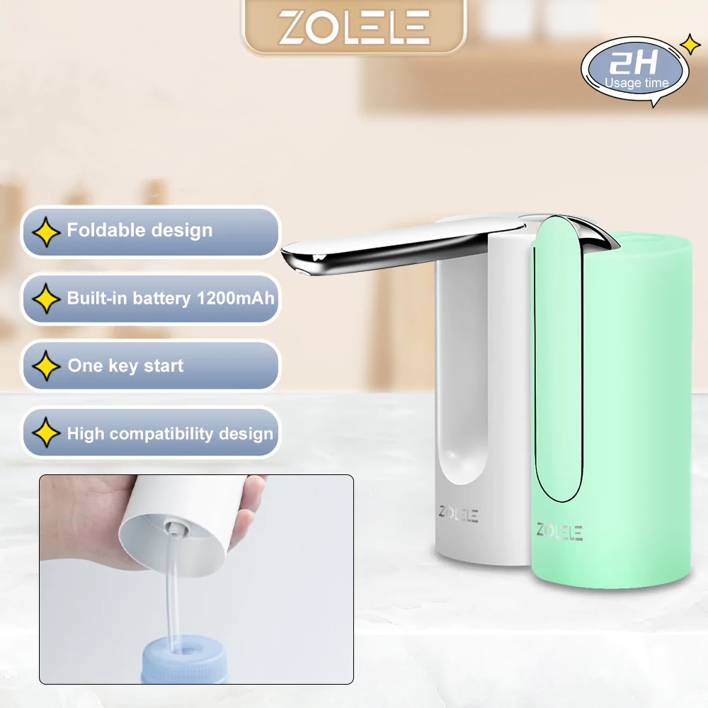 Zolele ZL100 Automatic Folding Water Pump Compatible With Various Type Of Barrels 1200mAh Battery USB Charging - White