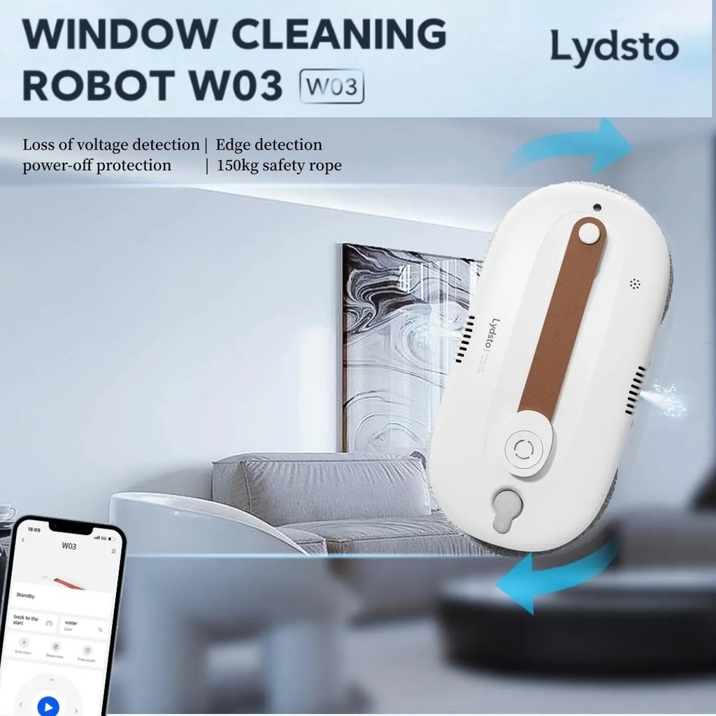 روبوت تنظيف النوافذ Lydsto W03 | تصميم بفوهتين مزدوجتين | 4 أوضاع تنظيف | سهل التشغيل | مزود بأنظمة حماية متعددة | تنظيف مثالي وخالي من البقع | XD-CCJQR03A |
