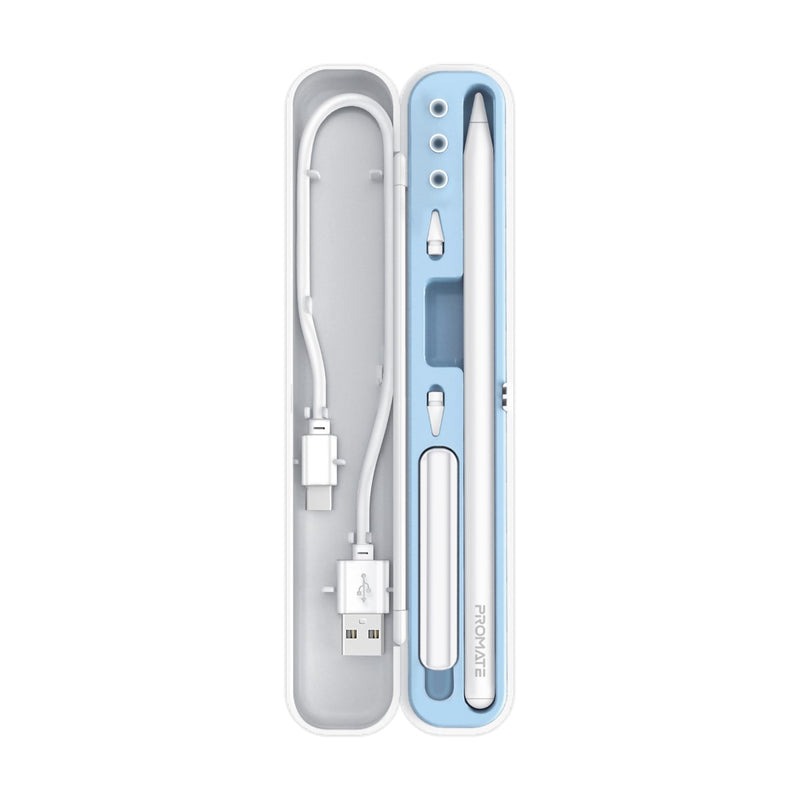 Promate High Precision Active Capacitive Wireless Stylus Kit | High Sensitivity | Lag-Free | Auto Sleep | Smooth Responsiveness | Tilt Recognition | Extra Nib Included | Palm Rejection | 11 Hours Working Time | Quil-2 |