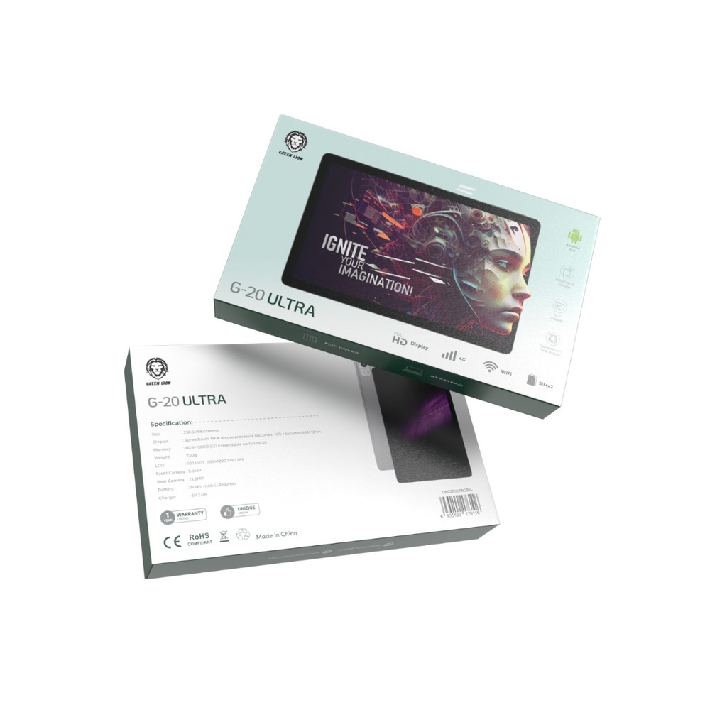 Green Lion G0 Ultra Tablet | 6GB + 128GB | 10.1 Inch Display |  | Dual SIM | 5000mAh Battery  | 5+13 MP Camera | Full HD Resolution | Dual Sim-Card | (GNG20ULT6GBGY/SL)