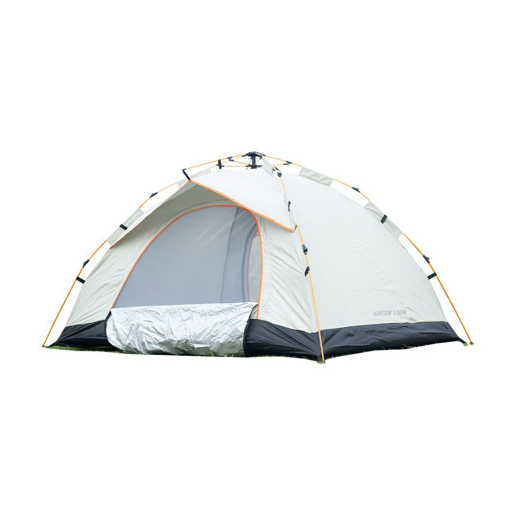 Green Lion GT-4 Camping Tent – Automatic Waterproof Camping Tent for 3–4 People with 2 Doors, 2 Windows, UV Protection & Ventilated Mesh – Beige | GNTNTGT4BG |