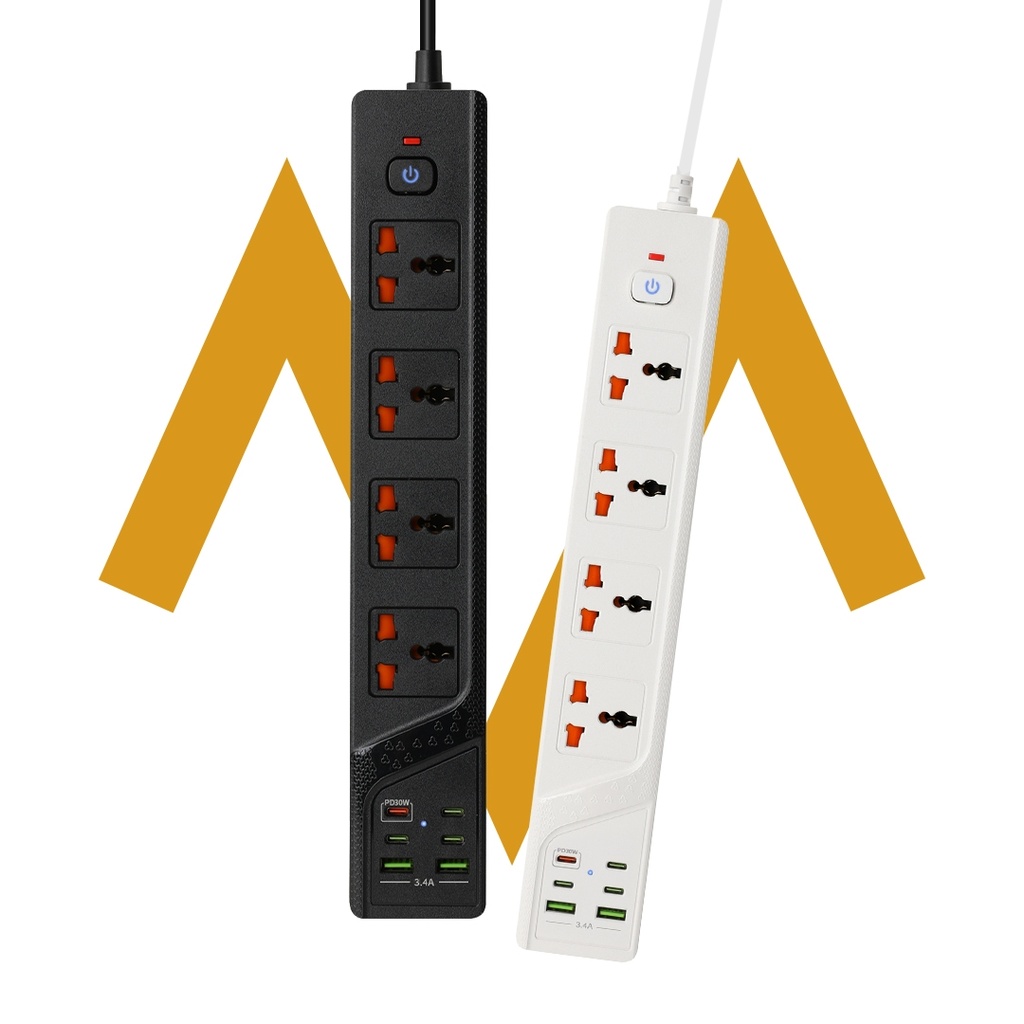 المحول الرباعي | محول رباعي المنافذ من 7MD بقوة 3000 واط مزود بمنفذين USB و 4 منافذ Type-C