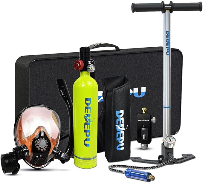 DEDEPU Diving Cylinder Mini Oxygen Tank Set Respirator Air Tank Hand Pump for Snorkeling Diving Sea Equipment