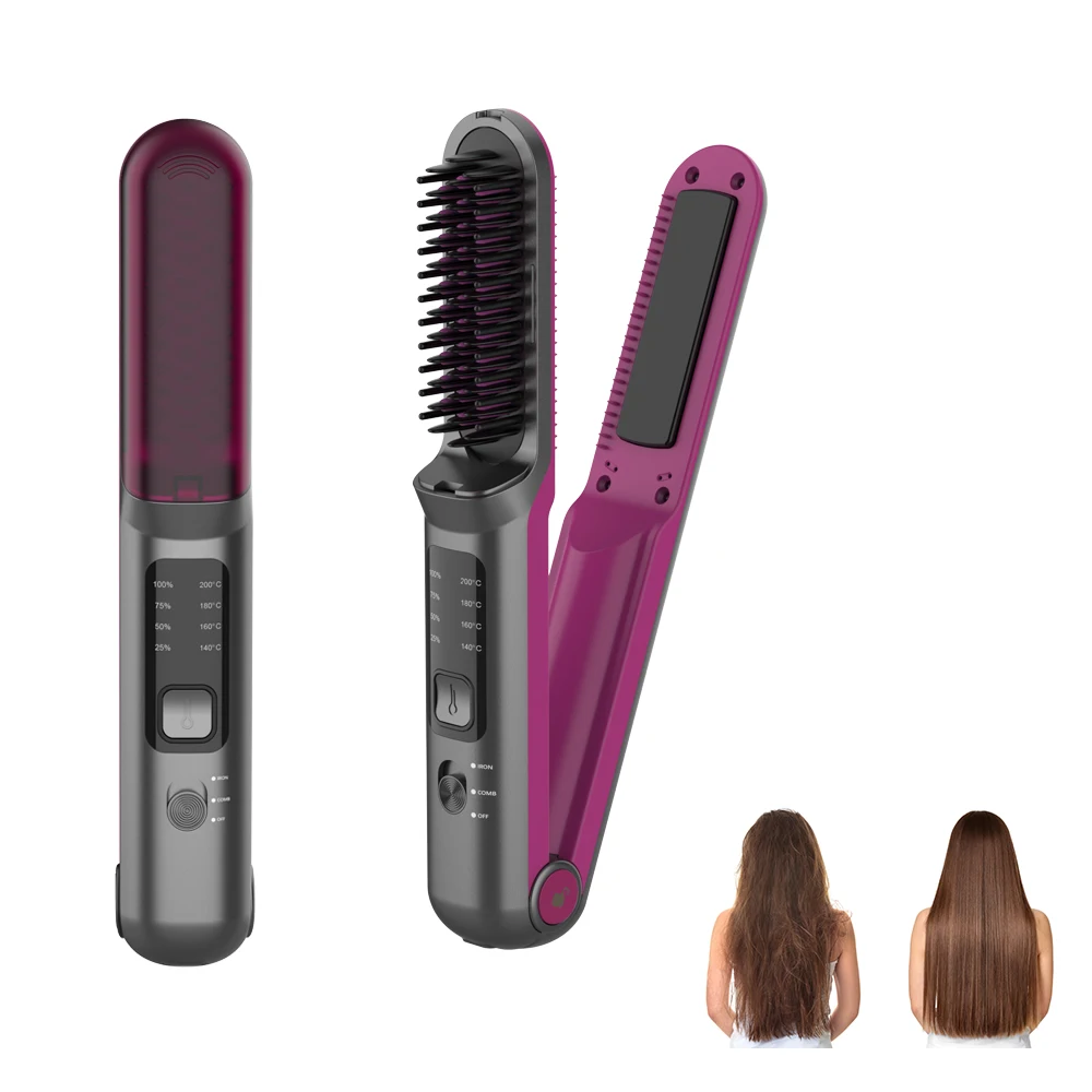 Cordless Hair Straightener Brush, 2 in 1 Portable Flat Iron & Straightening Brush with Built-in 4800 mAh Battery | LH-2201 |
