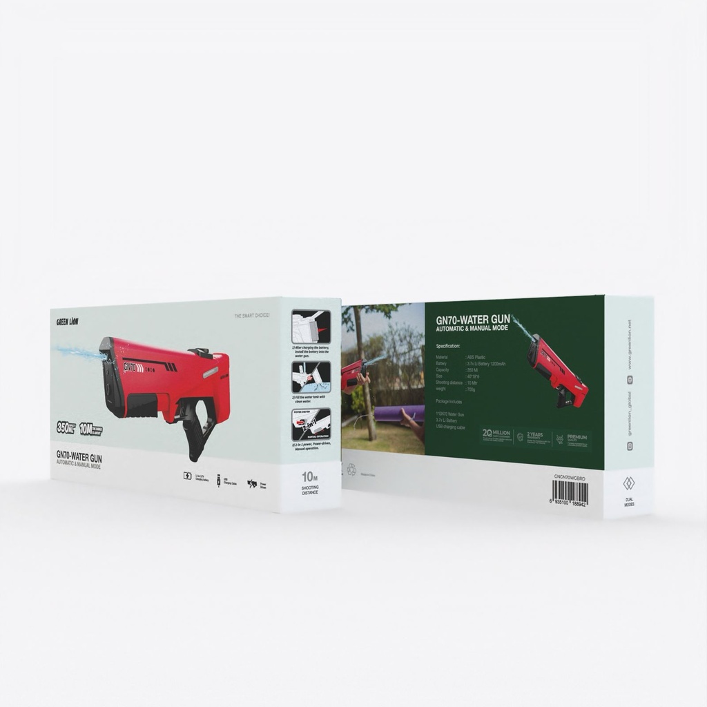Green Lion GN70 Dual Mode Electric Water Gun With 350ml Capacity & 10m Shooting Range | GNGN70WGBBL/RD |
