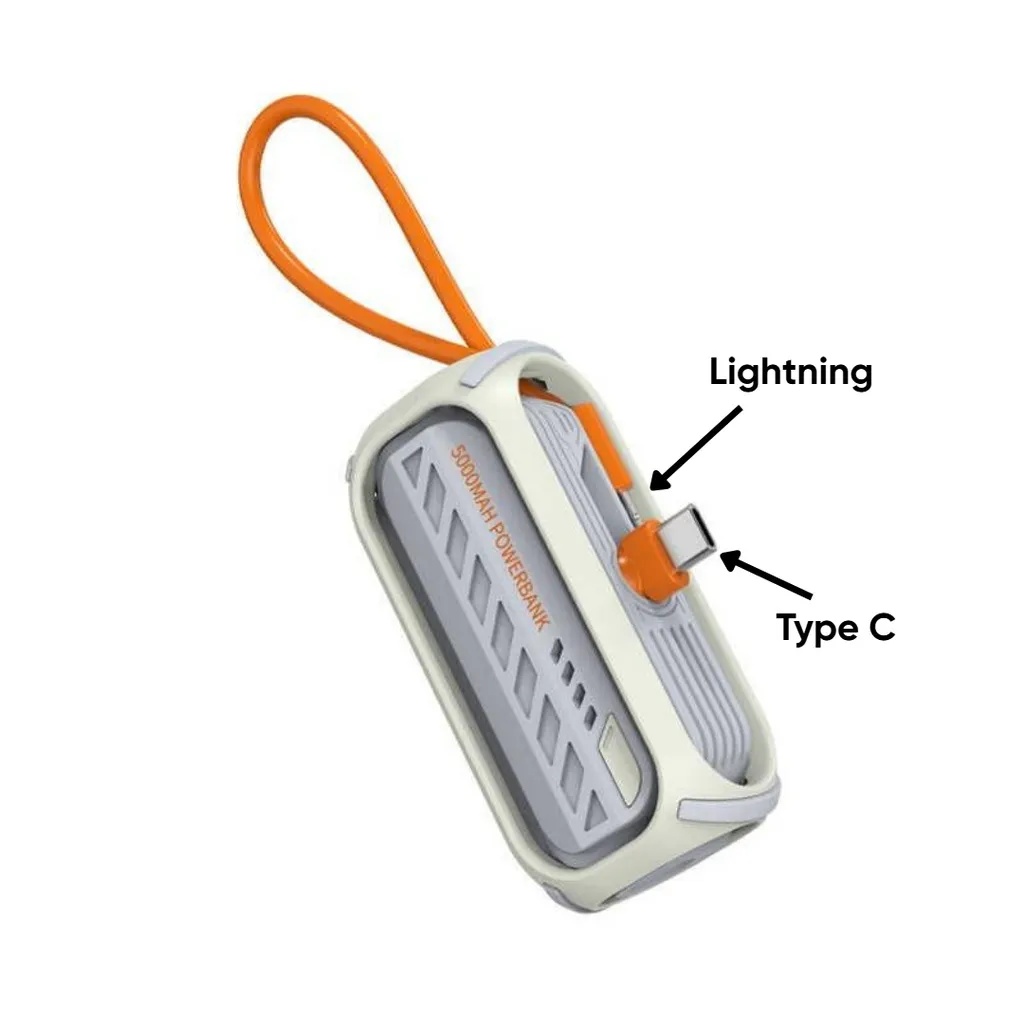7MD Mini Power Bank 5000mAh Built-In Type-C & Lightning Cable With Indicator Light Rotating Tail Plug Portable Energy Box PD20W |7MD2443|