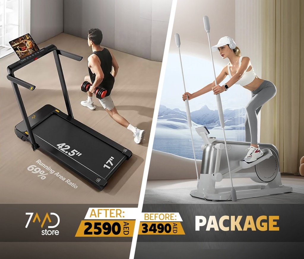 7MD Package Contains 1 x YPOO Multi-Functional Home Exercise Machine and 1 x 7MD 12 KM/H Walking Pad Foldable Lever Treadmill