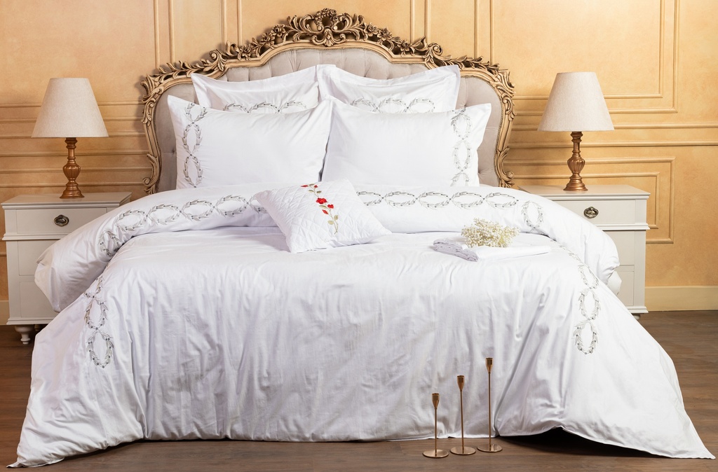 Glinens Infinity 240x260cm طقم سرير من القطن المصري 100% بركال 400 خيط غطاء لحاف مطرز متين ولمسة ناعمة - رمادي