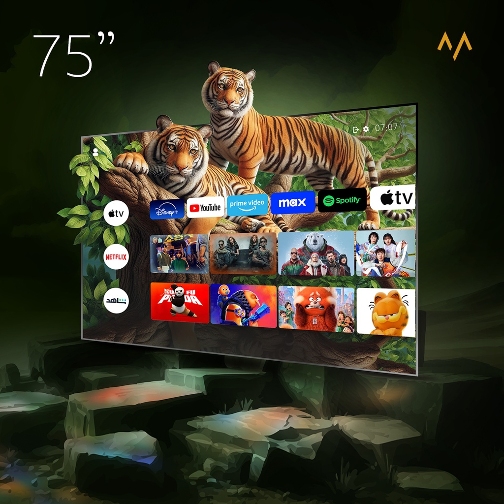 تلفزيون 7MD الذكي بشاشة 75 بوصة 4K UHD QLED بمعدل تحديث 144 هرتز، أندرويد 11، HDR10+، صوت دولبي، مساعد جوجل، واي فاي وبلوتوث