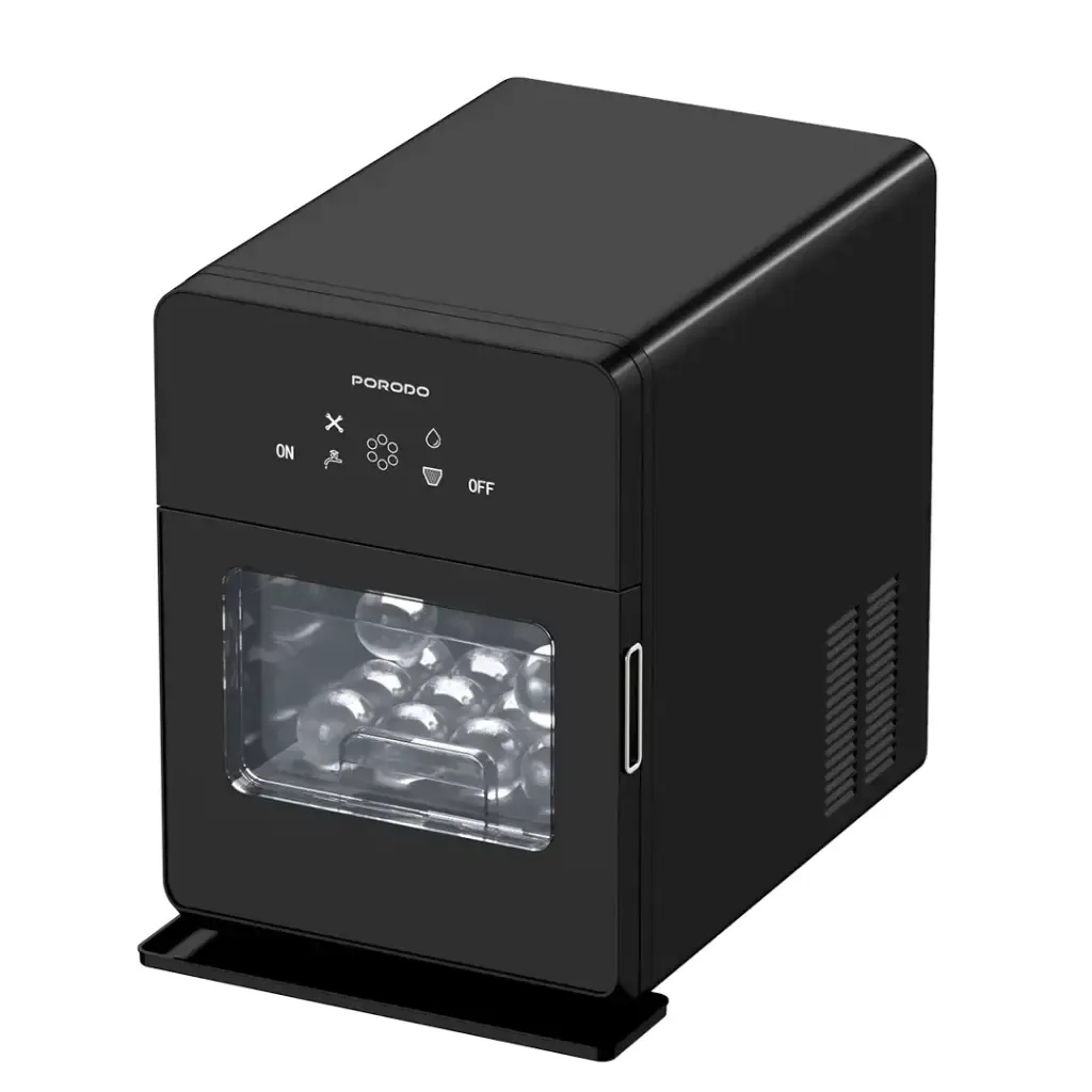 Porodo Sphere Ice Maker – 160 Ice Balls/Day | 3kg Basket, 1.6L Tank, Self-Cleaning, Quiet Operation, UK Plug, R290 Eco Refrigerant | PD-LFST091-BK |