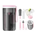 AMOR TINY 6-in-1 Travel Baby Bottle Cleaning & Drying Set – Long Handle Silicone Brushes with Nipple Cleaner & Drying Rack