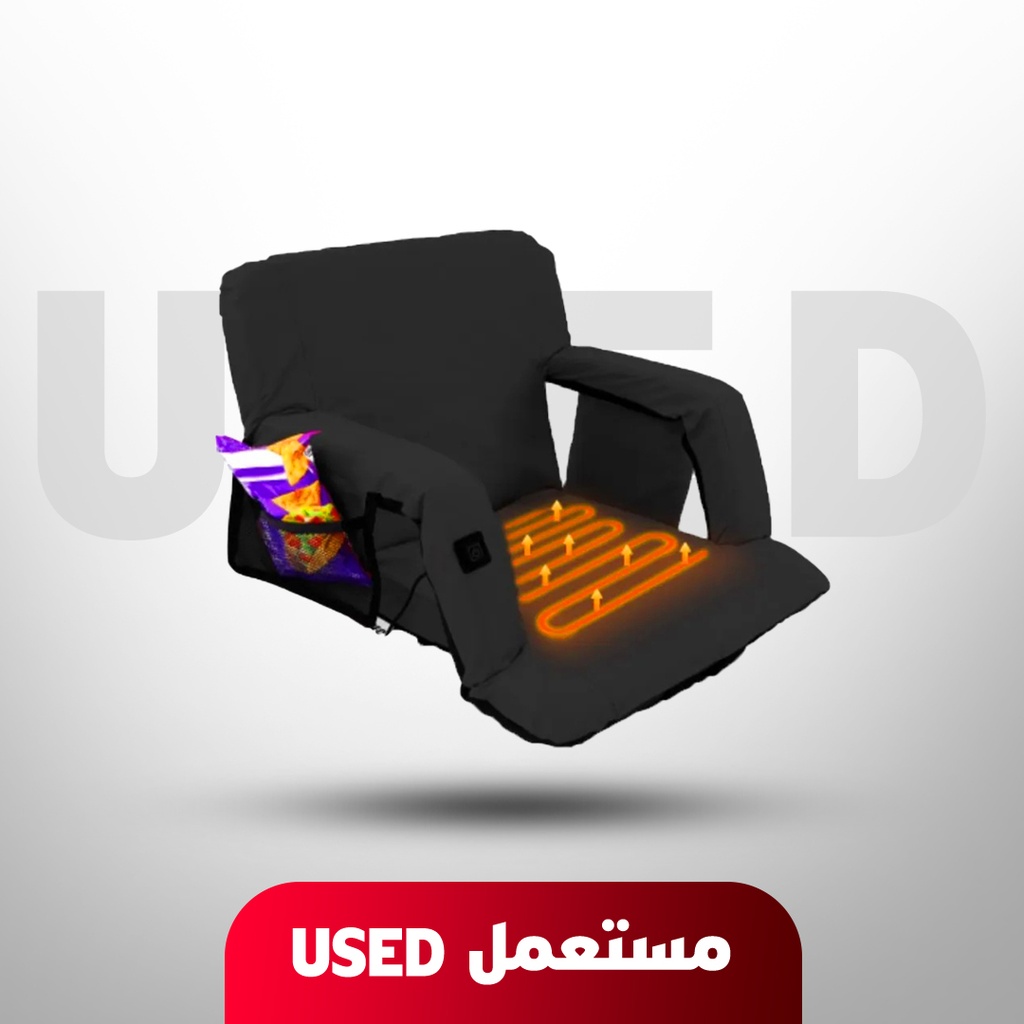 🚨 مستعمل 🚨 كرسي مساج وتدفئة قابل للطي ومحمول – مزود بـ 3 أوضاع للمساج ودرجتين من الشدة – تصميم مدمج للاسترخاء (لا يشمل الباور بانك) 🚨 بدون كرتون 🚨 غير خاضع للضمان 🚨
