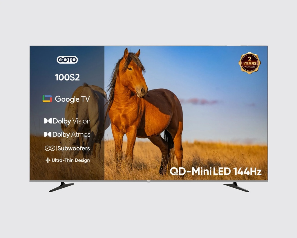 GOTO 100 inch QD-Mini LED Smart TV – 144Hz, Dolby Vision & HDR10+, Google TV with Dolby Atmos | 100S2 | G100GQMU1SN144R |