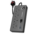 Powerology 2990W Power Strip with 4 AC Sockets, Dual USB-C PD & Dual USB-A QC, Digital Display, 99H Timer and 2m UK Plug | PWCUQC045BK |