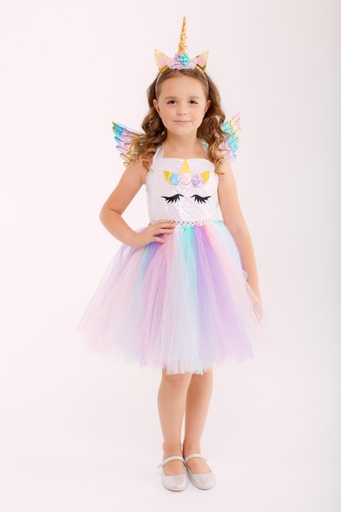 [7790] Unicorn Cosplay Costume For Toddler Girls Dress Rainbow Dance Costume with Headband