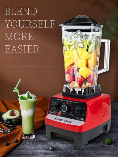 [2502-1] Silver Crest SC-1589 Blender Professional Heavy Duty Commercial Mixer Juicer Speed Grinder and Ice Smoothies for Home & Shop (Single Jar) 4500W