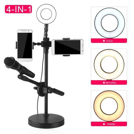 [2643] Professional LED Lighting Ring 16cm With Telephone And Microphone Stand 4 In 1 Professional Live Voice Stream