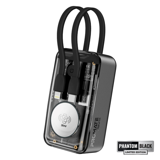 [11069] Promate 35W Transparent Smartphone and Apple Watch Charging Power Bank with USB-C & Lightning Cable | Mavrix |