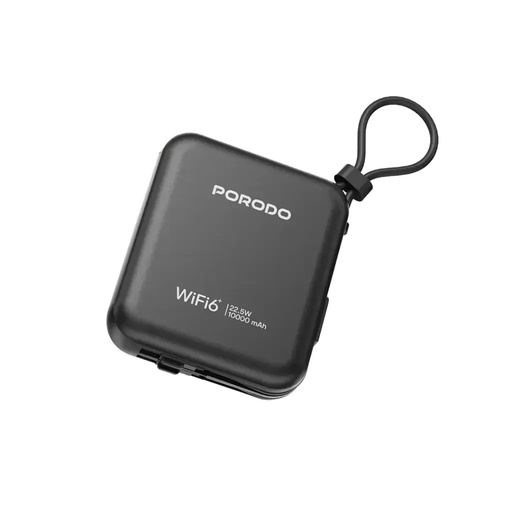 [11513] Porodo 4G LTE WiFi 6 Pocket Router High-Speed Portable Internet 10000mAh Power Bank 8 Devices Secure Connectivity |PB064||PD-PBFCH064-BK|