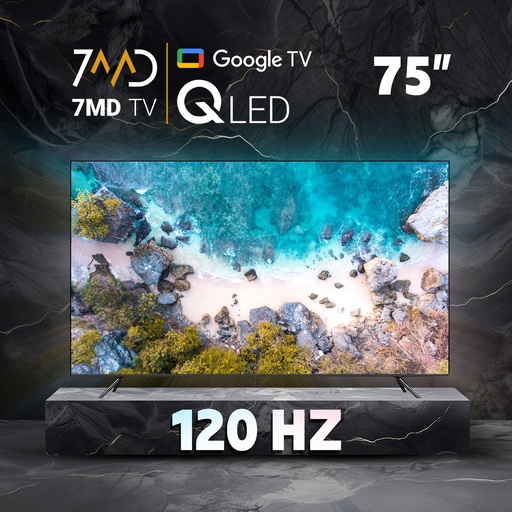 [11990] 7MD 75-Inch QLED Smart TV – Frameless Display, 120Hz Refresh Rate, Google TV 5.0, HDMI 2.1, Dual Remotes, Wall Mount Bundle Included | 7MR75DT24USBT2Q |