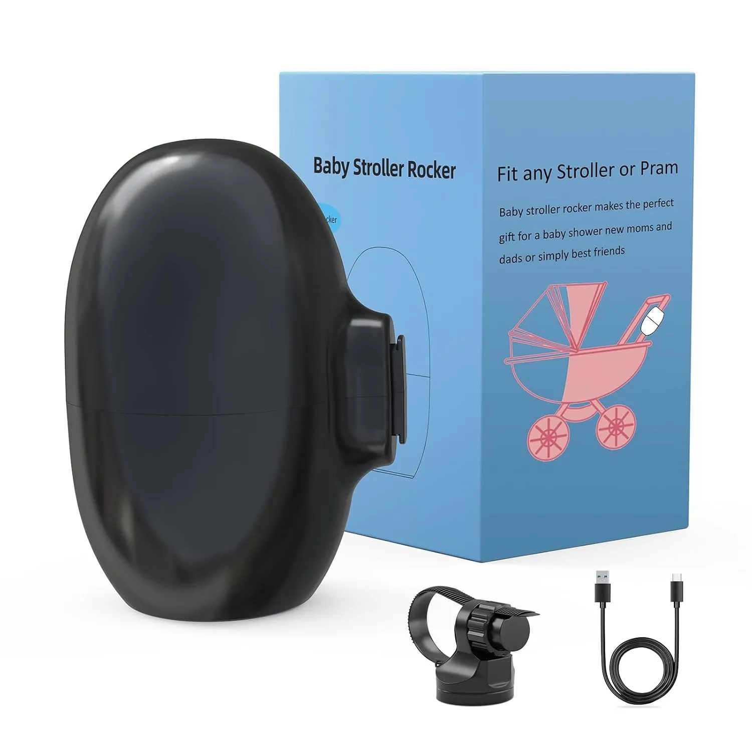 Rechargeable Baby Stroller Rocker – Electric Automatic Swing, Adjustable Speed, 40-Minute Timer, Compatible with Most Strollers
