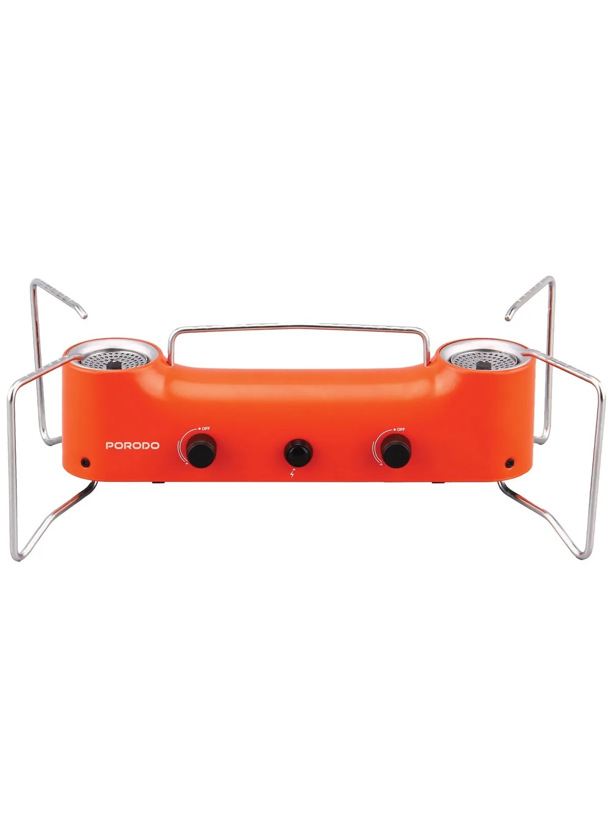 PORODO Lifestyle Foldable 2-Burner Camping Gas Stove – Compact & Portable, Pulse Ignition, Butane Fuel, Ideal for Outdoor Cooking, Hiking & Hunting | PDLFSTJY02OR |